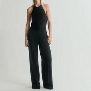 MANGO BLACK HALTER NECK JUMPSUIT WOMEN SZ M NWT $219